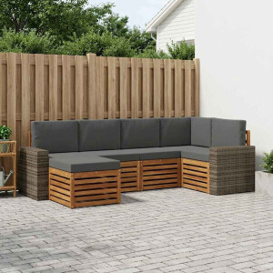 vidaXL Hoekbank Set met kussen 6 pcs Natuurlijk en Antraciet