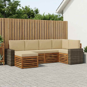 vidaXL Hoekbank Set met kussen 6 pcs Natuurlijk en Beige