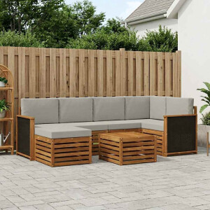 vidaXL Hoekbank Set met kussen 6 pcs Naturel en lichtgrijs
