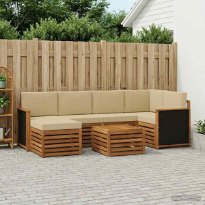 vidaXL Hoekbank Set 6 pcs Naturel Massief Acaciahout en Polyester