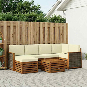 vidaXL Hoekbank Set met kussen 6 pcs Natuurlijk en Crème