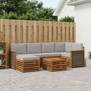 vidaXL Hoekbank Set met kussen 6 pcs Naturel en lichtgrijs