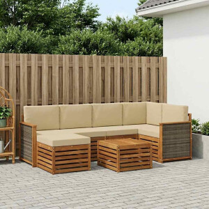 vidaXL Hoekbank Set 6 pcs Naturel Massief Acaciahout en Polyester
