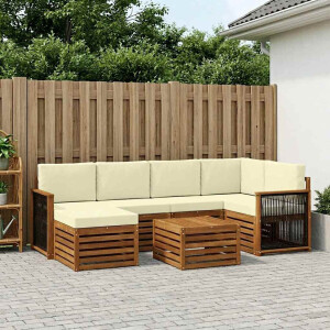vidaXL Hoekbank Set met kussen 6 pcs Natuurlijk en Crème