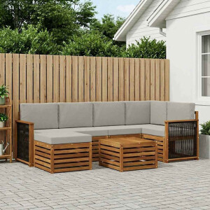 vidaXL Hoekbank Set met kussen 6 pcs Naturel en lichtgrijs