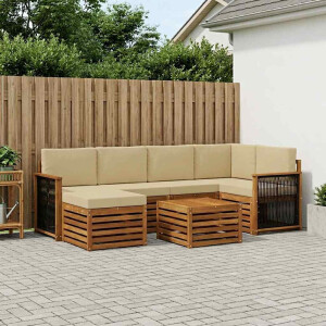 vidaXL Hoekbank Set 6 pcs Naturel Massief Acaciahout en Polyester