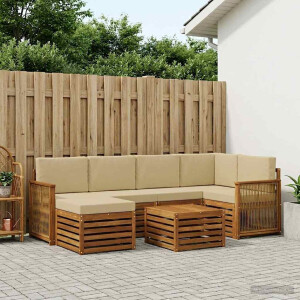 vidaXL Hoekbank Set 6 pcs Naturel Massief Acaciahout en Polyester