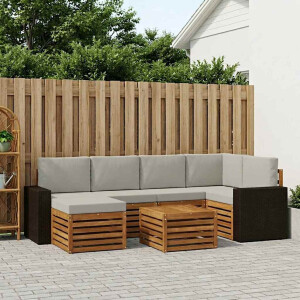 vidaXL Hoekbank Set 7 pcs Naturel en lichtgrijs Massief Acaciahout