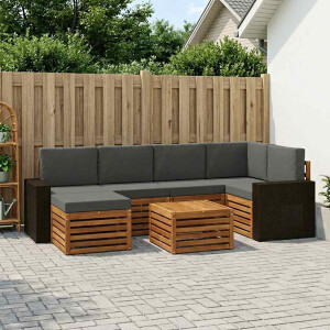 vidaXL Hoekbank Set 7 pcs Natuurlijk en Antraciet Massief Acaciahout