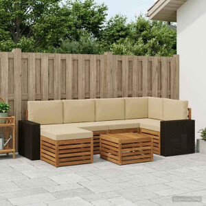 vidaXL Hoekbank Set 7 pcs Natuurlijk en Beige Massief Acaciahout