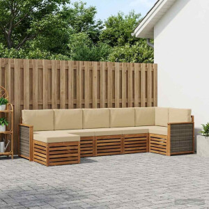 vidaXL Hoekbank Set 6 pcs Naturel Massief Acaciahout en Polyester