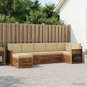 vidaXL Hoekbank Set 6 pcs Naturel Massief Acaciahout en Polyester