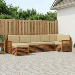 vidaXL Hoekbank Set 6 pcs Naturel Massief Acaciahout en Polyester