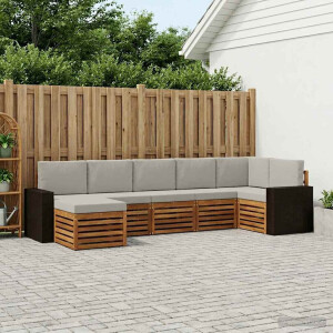 vidaXL Hoekbank Set met kussen 7 pcs Naturel en lichtgrijs
