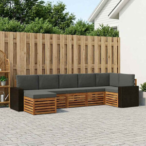 vidaXL Hoekbank Set 7 pcs Natuurlijk en Antraciet Massief Acaciahout