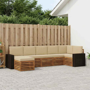 vidaXL Hoekbank Set 7 pcs Natuurlijk en Beige Massief Acaciahout