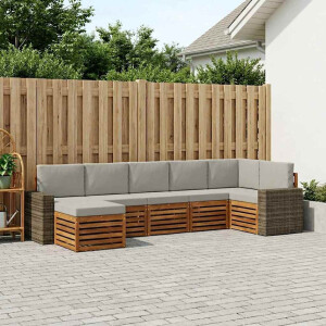 vidaXL Hoekbank Set met kussen 7 pcs Naturel en lichtgrijs