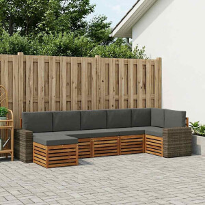vidaXL Hoekbank Set met kussen 7 pcs Natuurlijk en Antraciet