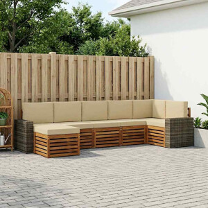 vidaXL Hoekbank Set 7 pcs Natuurlijk en Beige Massief Acaciahout