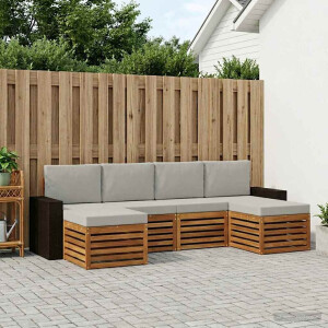 vidaXL Sofa-Sets 6 pcs Naturel en lichtgrijs Massief Acaciahout
