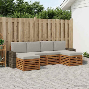 vidaXL Sofa-Sets 6 pcs Naturel en lichtgrijs Massief Acaciahout