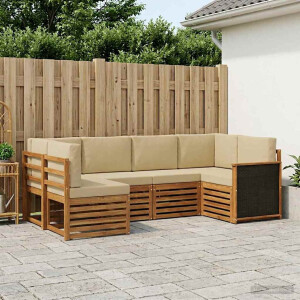 vidaXL Hoekbank Set 5 pcs Naturel Massief Acaciahout en Polyester