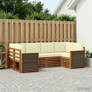 vidaXL Hoekbank Set met kussen 5 pcs Natuurlijk en Crème