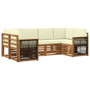 vidaXL Hoekbank Set met kussen 5 pcs Natuurlijk en Crème