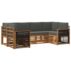 vidaXL Hoekbank Set met kussen 5 pcs Natuurlijk en Antraciet