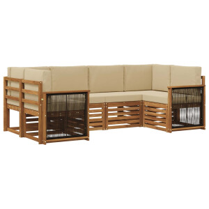 vidaXL Hoekbank Set 5 pcs Naturel Massief Acaciahout en Polyester