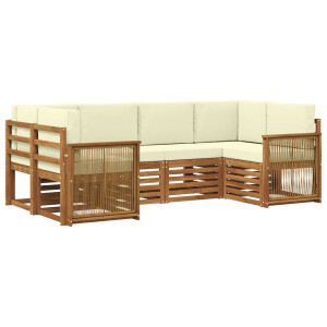 vidaXL Hoekbank Set met kussen 5 pcs Natuurlijk en Crème