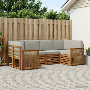 vidaXL Hoekbank Set met kussen 5 pcs Naturel en lichtgrijs