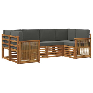 vidaXL Hoekbank Set met kussen 5 pcs Natuurlijk en Antraciet