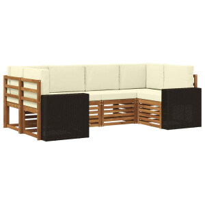 vidaXL Hoekbank Set met kussen 6 pcs Natuurlijk en Crème Polyester
