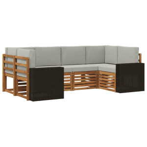 vidaXL Hoekbank Set met kussen 6 pcs Naturel en lichtgrijs Polyester