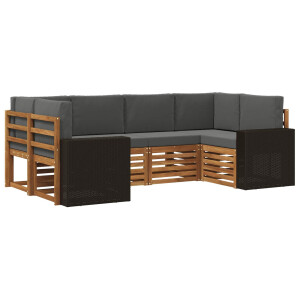 vidaXL Hoekbank Set met kussen 6 pcs Natuurlijk en Antraciet Polyester