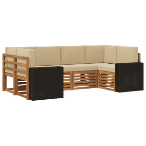 vidaXL Hoekbank Set met kussen 6 pcs Natuurlijk en Beige Polyester