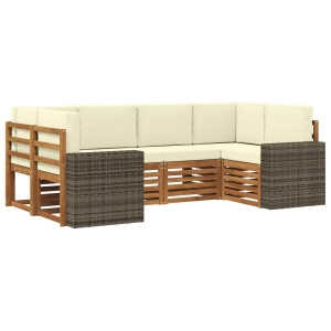 vidaXL Hoekbank Set met kussen 6 pcs Natuurlijk en Crème Polyester
