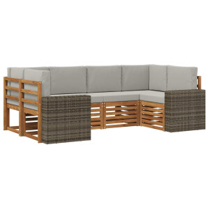 vidaXL Hoekbank Set met kussen 6 pcs Naturel en lichtgrijs Polyester