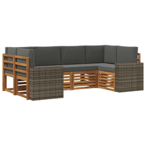 vidaXL Hoekbank Set met kussen 6 pcs Natuurlijk en Antraciet Polyester