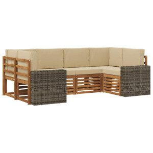 vidaXL Hoekbank Set met kussen 6 pcs Natuurlijk en Beige Polyester