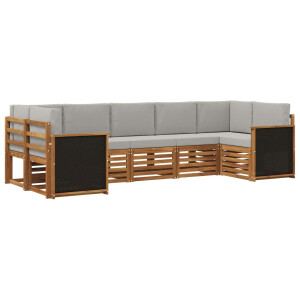 vidaXL Hoekbank Set met kussen 6 pcs Naturel en lichtgrijs