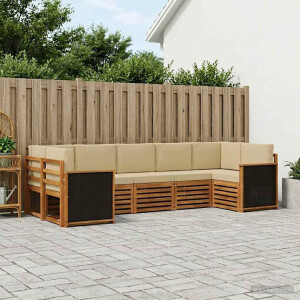 vidaXL Hoekbank Set 6 pcs Naturel Massief Acaciahout en Polyester