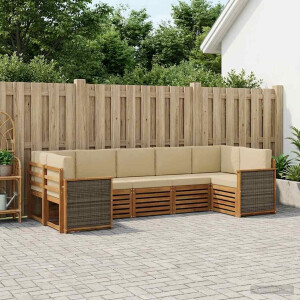 vidaXL Hoekbank Set 6 pcs Naturel Massief Acaciahout en Polyester