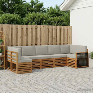 vidaXL Hoekbank Set met kussen 6 pcs Naturel en lichtgrijs