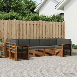 vidaXL Hoekbank Set met kussen 6 pcs Natuurlijk en Antraciet
