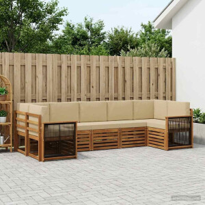 vidaXL Hoekbank Set 6 pcs Naturel Massief Acaciahout en Polyester