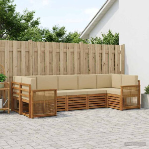vidaXL Hoekbank Set 6 pcs Naturel Massief Acaciahout en Polyester