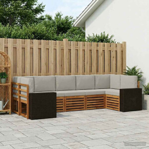 vidaXL Hoekbank Set met kussen 7 pcs Naturel en lichtgrijs Polyester