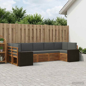 vidaXL Hoekbank Set met kussen 7 pcs Natuurlijk en Antraciet Polyester